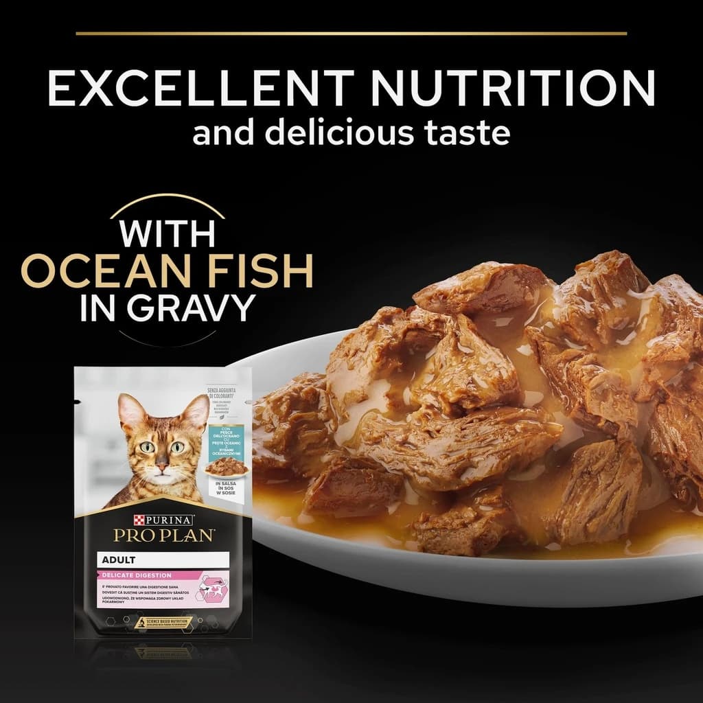Pro Plan Adult Delicate Digestion Cat Food Pouch Oceanfish in Gravy 85g