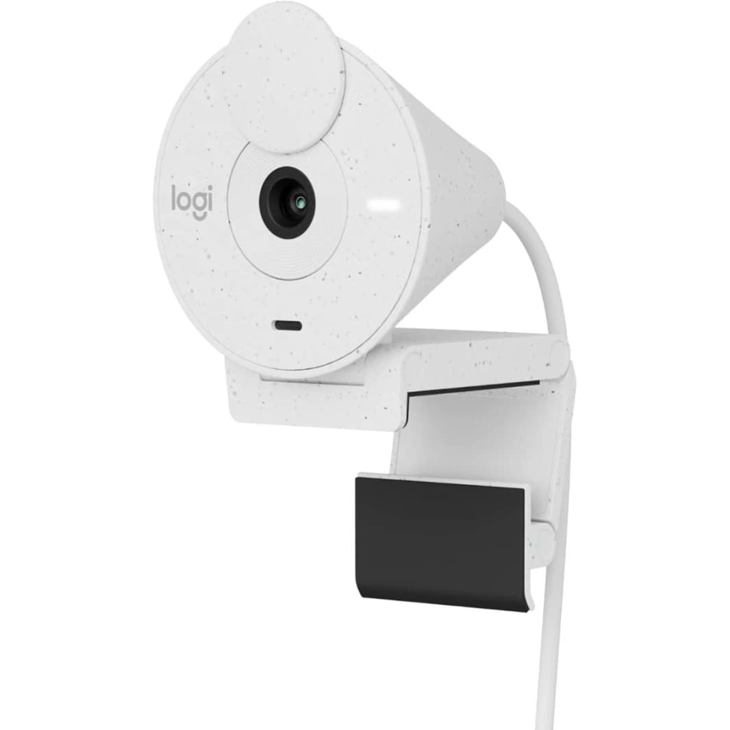 Logitech Brio 300 Full HD Webcam with Light Correction & Noise Reduction - White