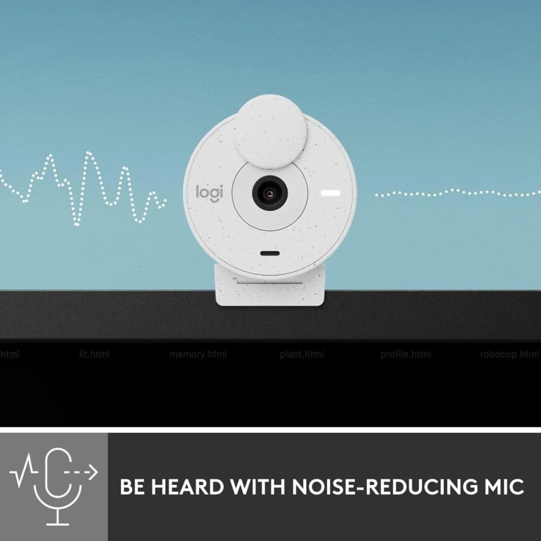 Logitech Brio 300 Full HD Webcam with Light Correction & Noise Reduction - White