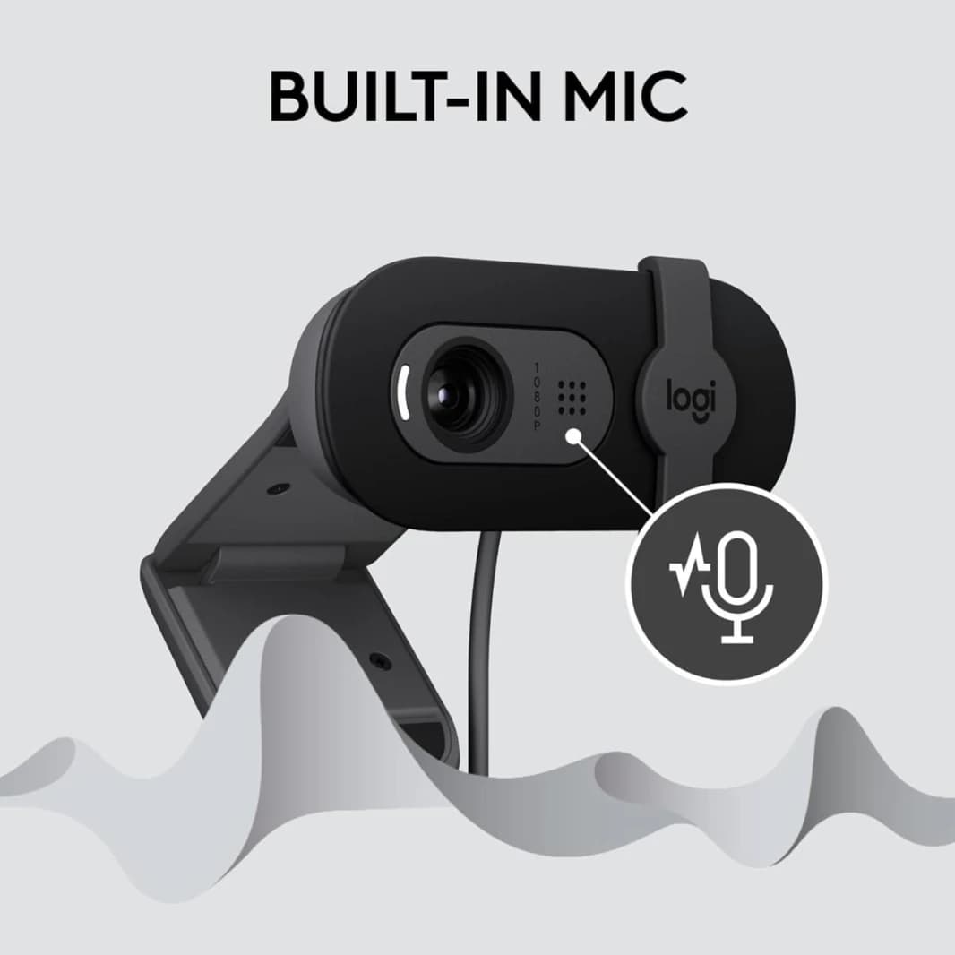 Logitech Brio 100 Full HD 1080p Webcam with Built-in Mic and Shutter - Graphite