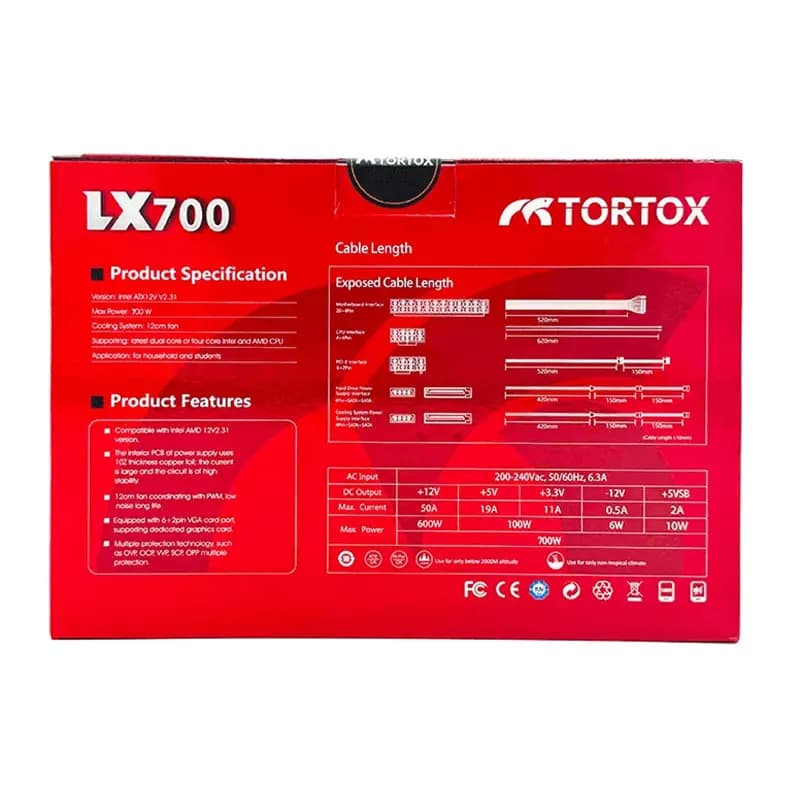 Tortox 700W Power Supply Low Noise ATX For Gaming PC Case Black-LX700