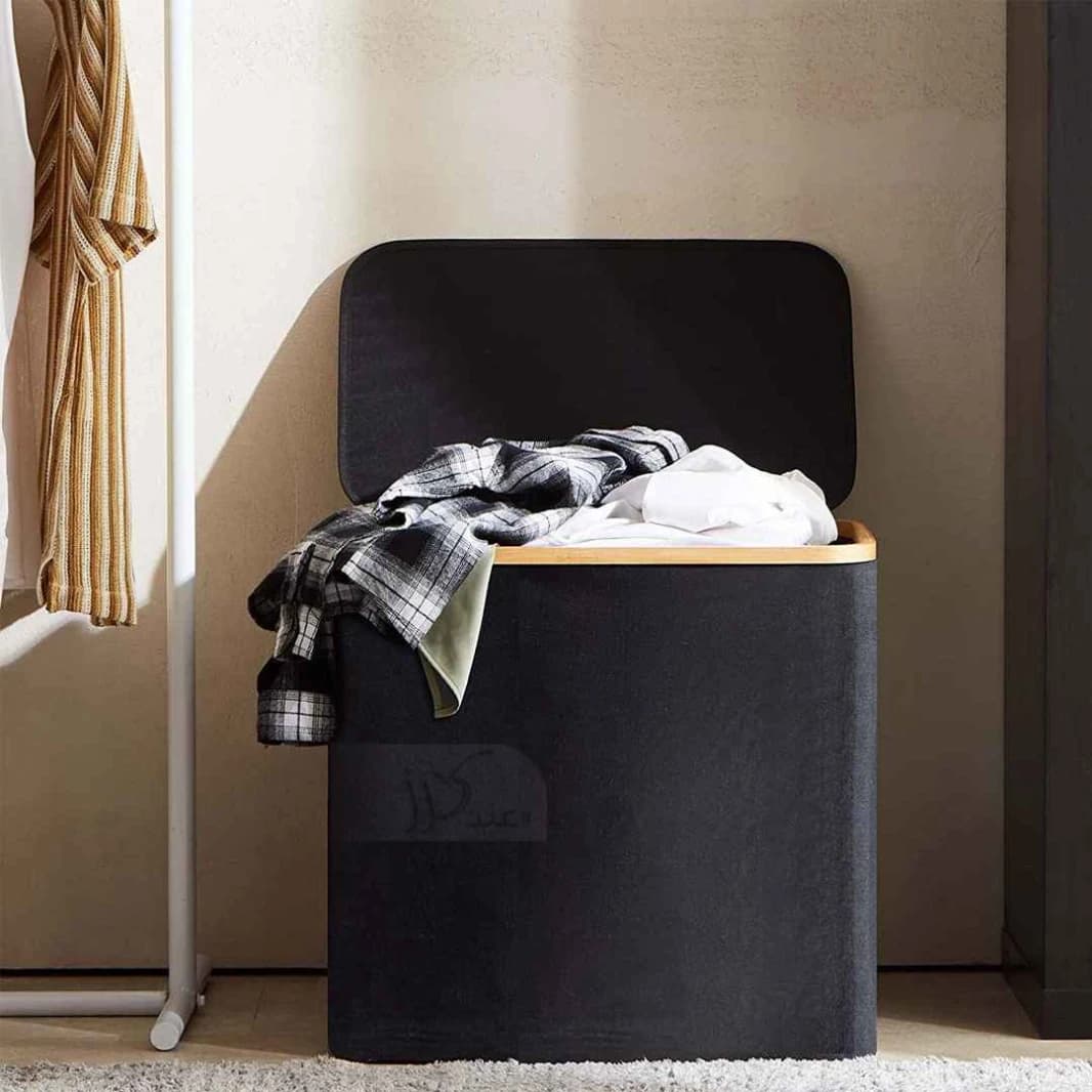 Laundry Basket with Bamboo Handle, Black