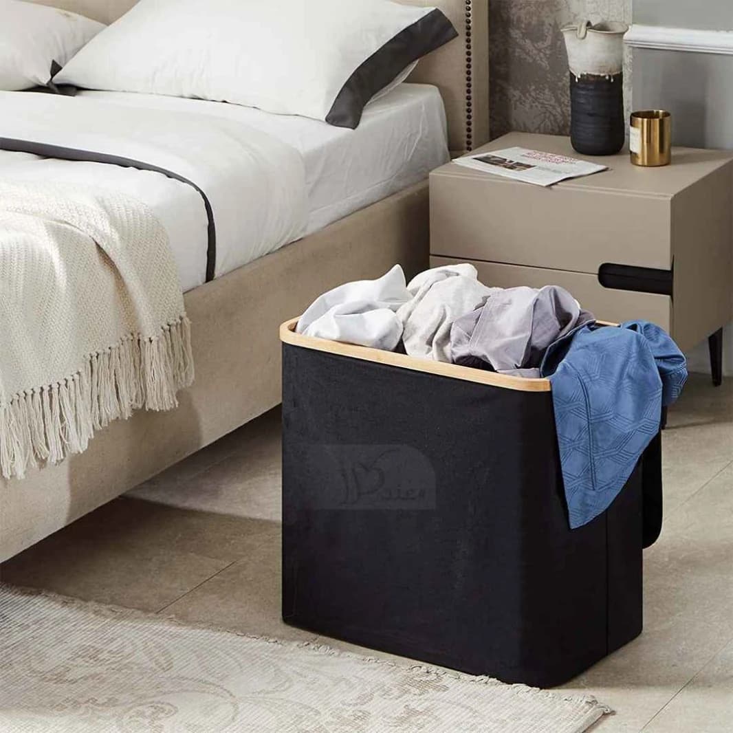 Laundry Basket with Bamboo Handle, Black
