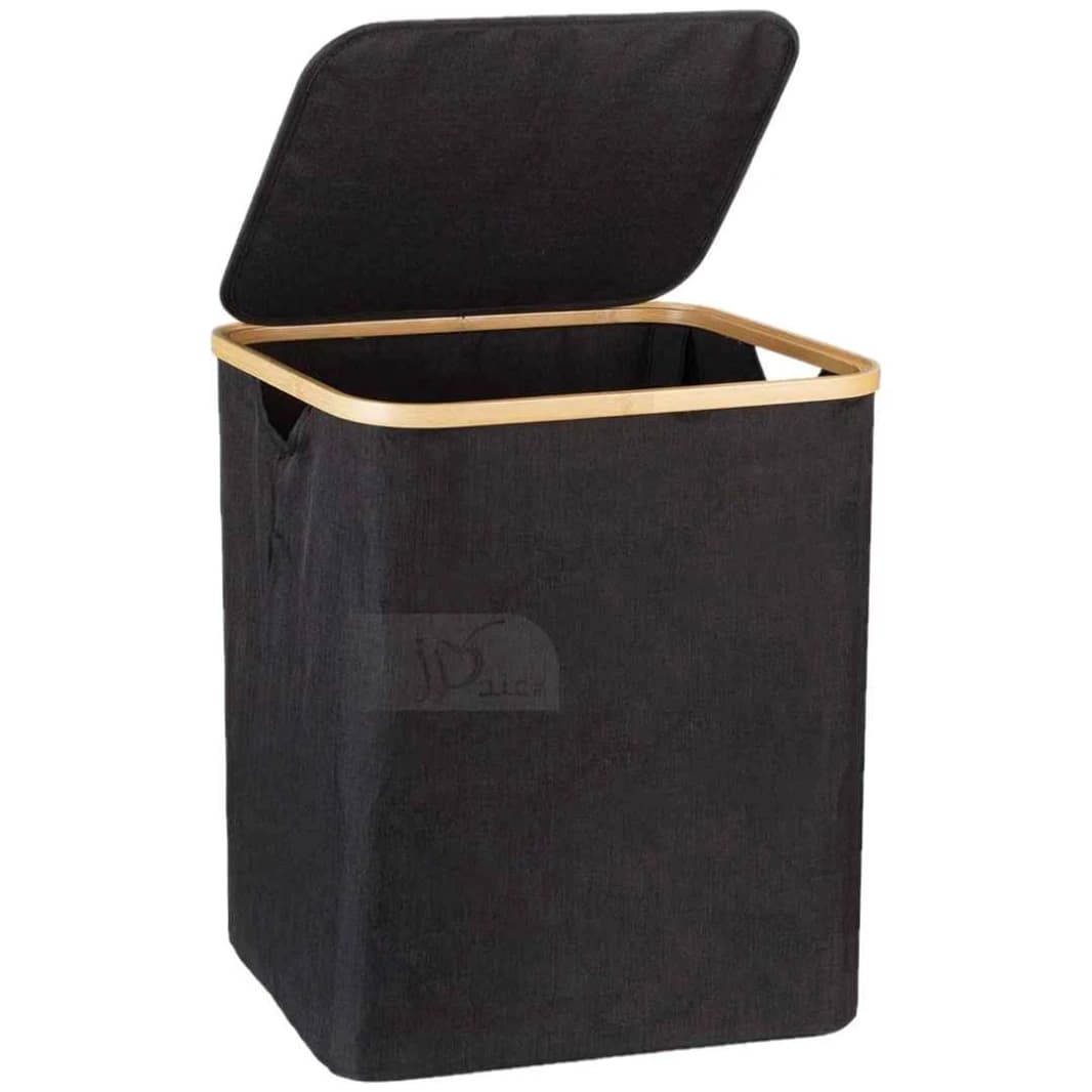 Laundry Basket with Bamboo Handle, Black