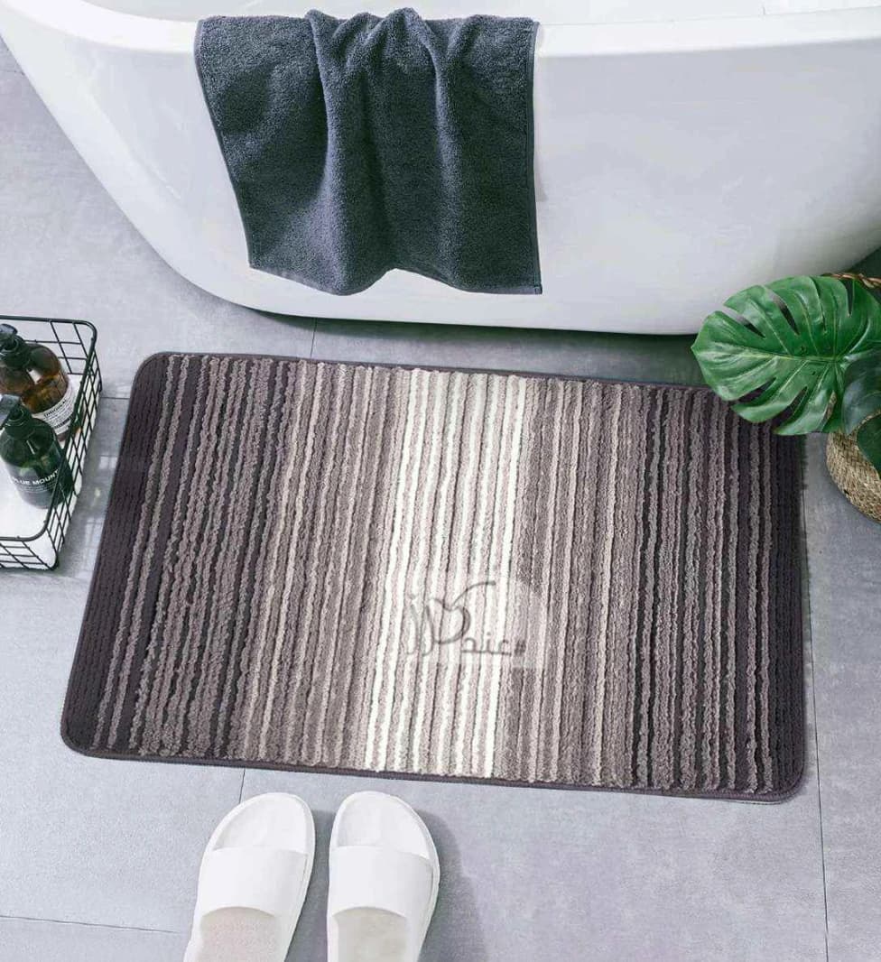 Striped Waterproof Bath Mat Soft Polyester Absorbent Anti-Slip