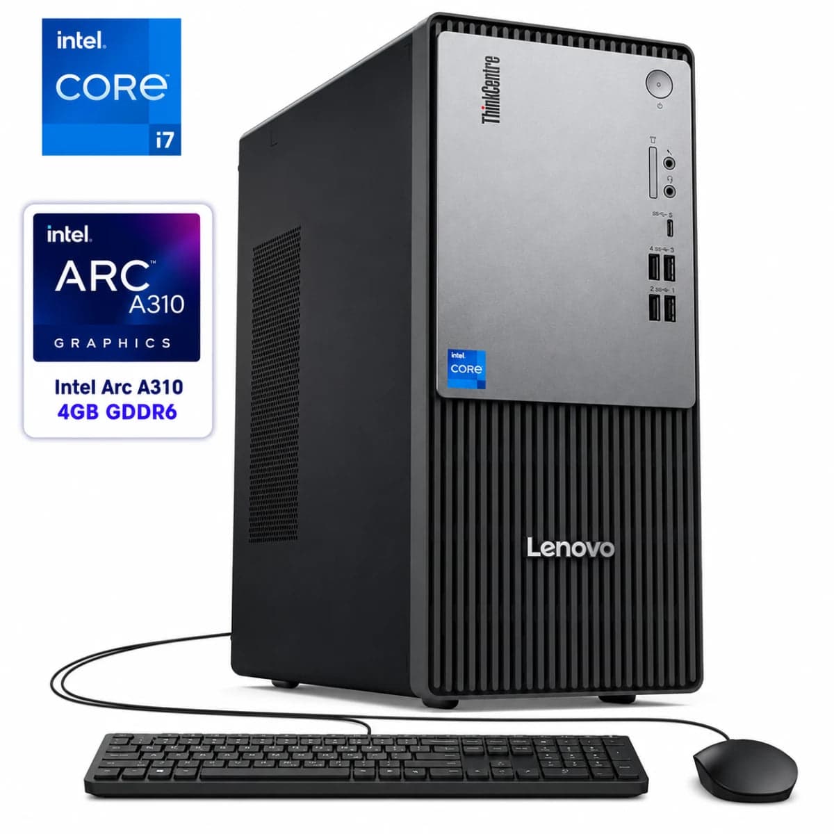Lenovo ThinkCentre NEO 50t Gen 5 Tower with Intel Core i7, 20 Cores, Wireless & Bluetooth, Intel Arc A310 - Black