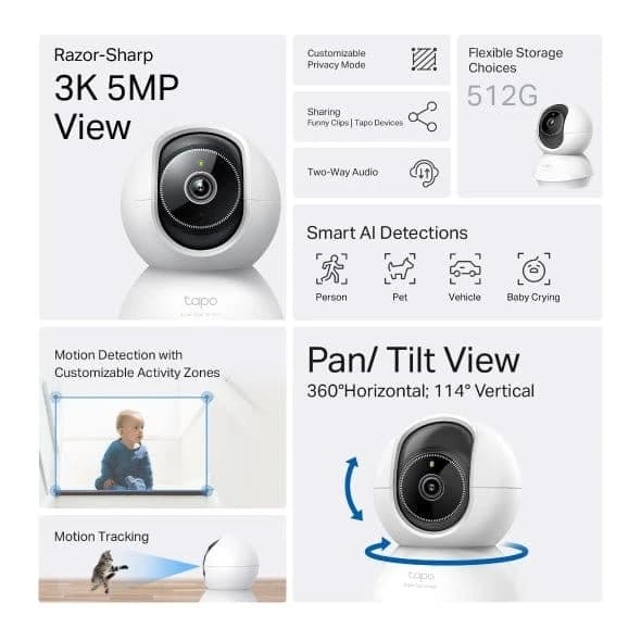 Tapo C230 Pan/Tilt AI Home Security Wi-Fi Camera 5MP Indoor Camera