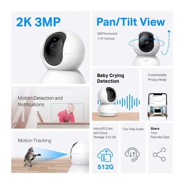 Tapo 3MP Indoor Pan/Tilt PT Camera | Tapo C210