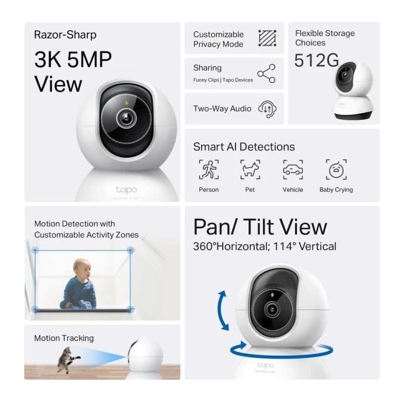 5MP Pan/Tilt AI Home Security Wi-Fi Camera Tapo TC74