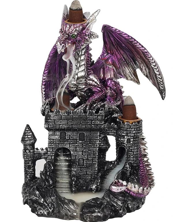 Purple Dragon on Castle Backflow Incense Burner