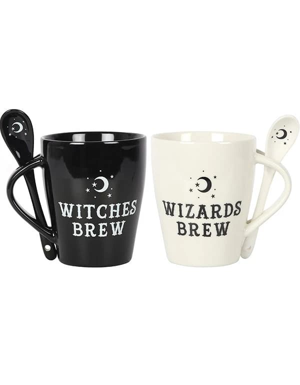 Witch and Wizard Couples Mug and Spoon Set