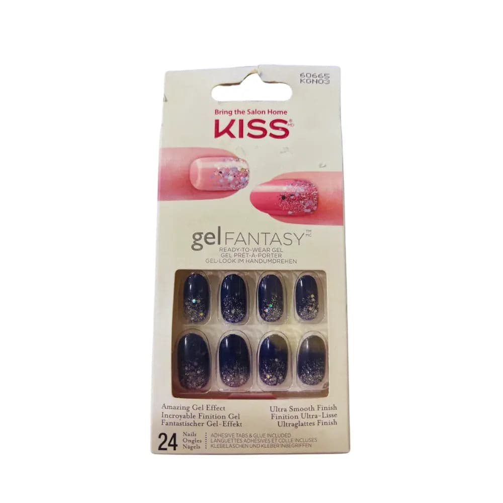 Kiss Gel Fantasy False Nails - Night Blue Glitter