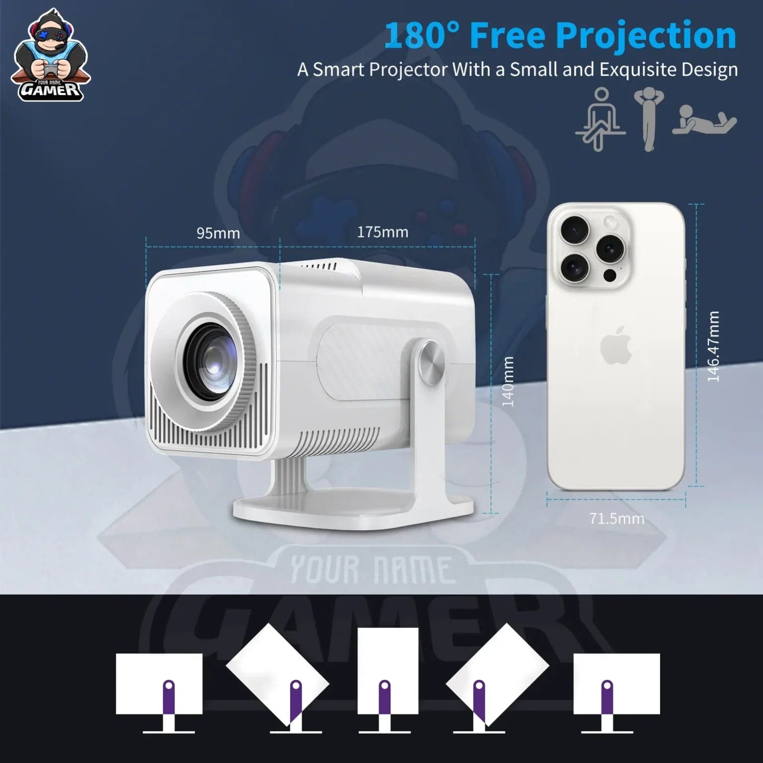 Hcs350 Max Android Gaming Projector with Wireless Controllers & Voice Remote
