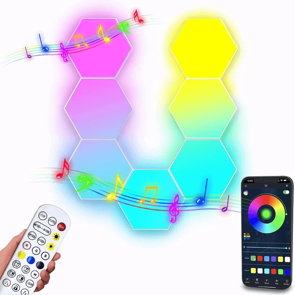 Color RGB Bluetooth LED Hexagon Light Wall with App & Remote Control