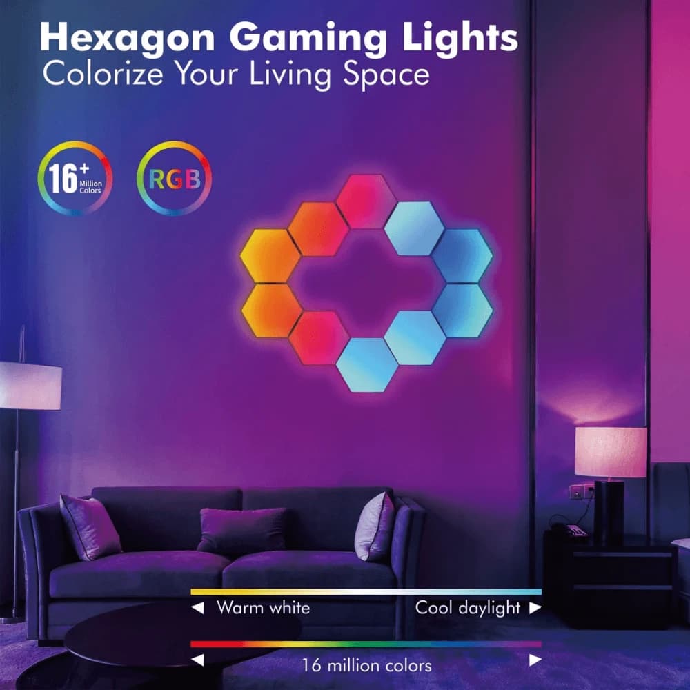 Color RGB Bluetooth LED Hexagon Light Wall with App & Remote Control