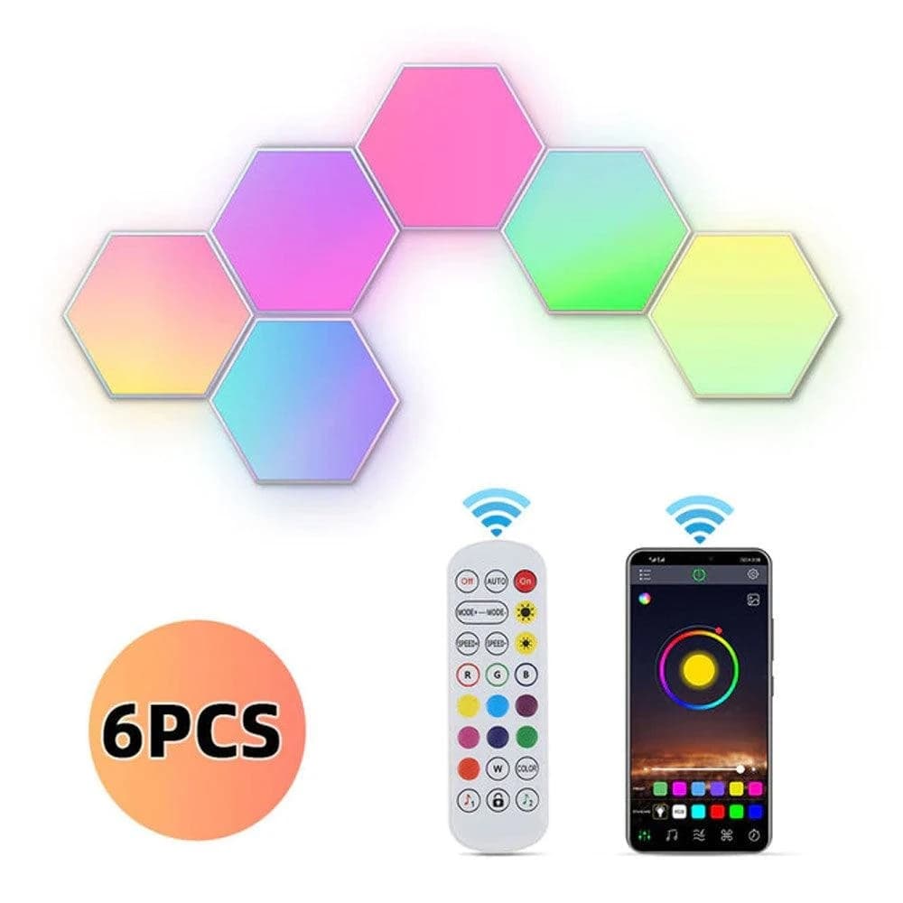Color RGB Bluetooth LED Hexagon Light Wall with App & Remote Control