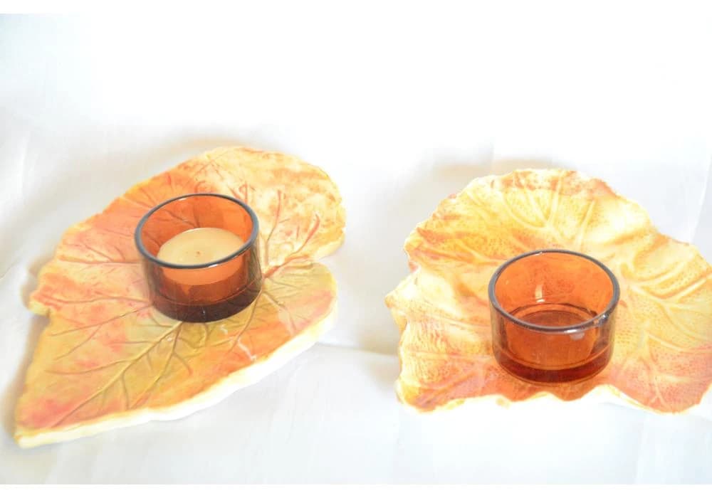 Pottery Decorative Leaf-Shaped Candle Tray Set