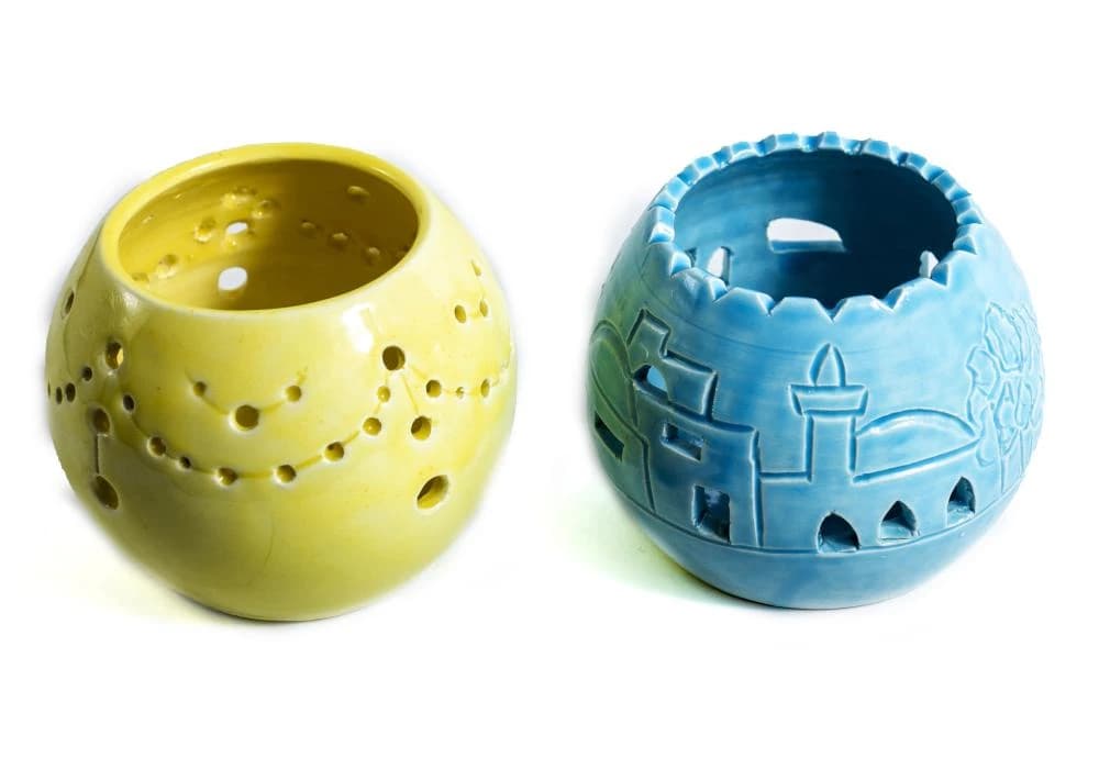 Ceramic Candle Holders | Yellow & Blue Colors