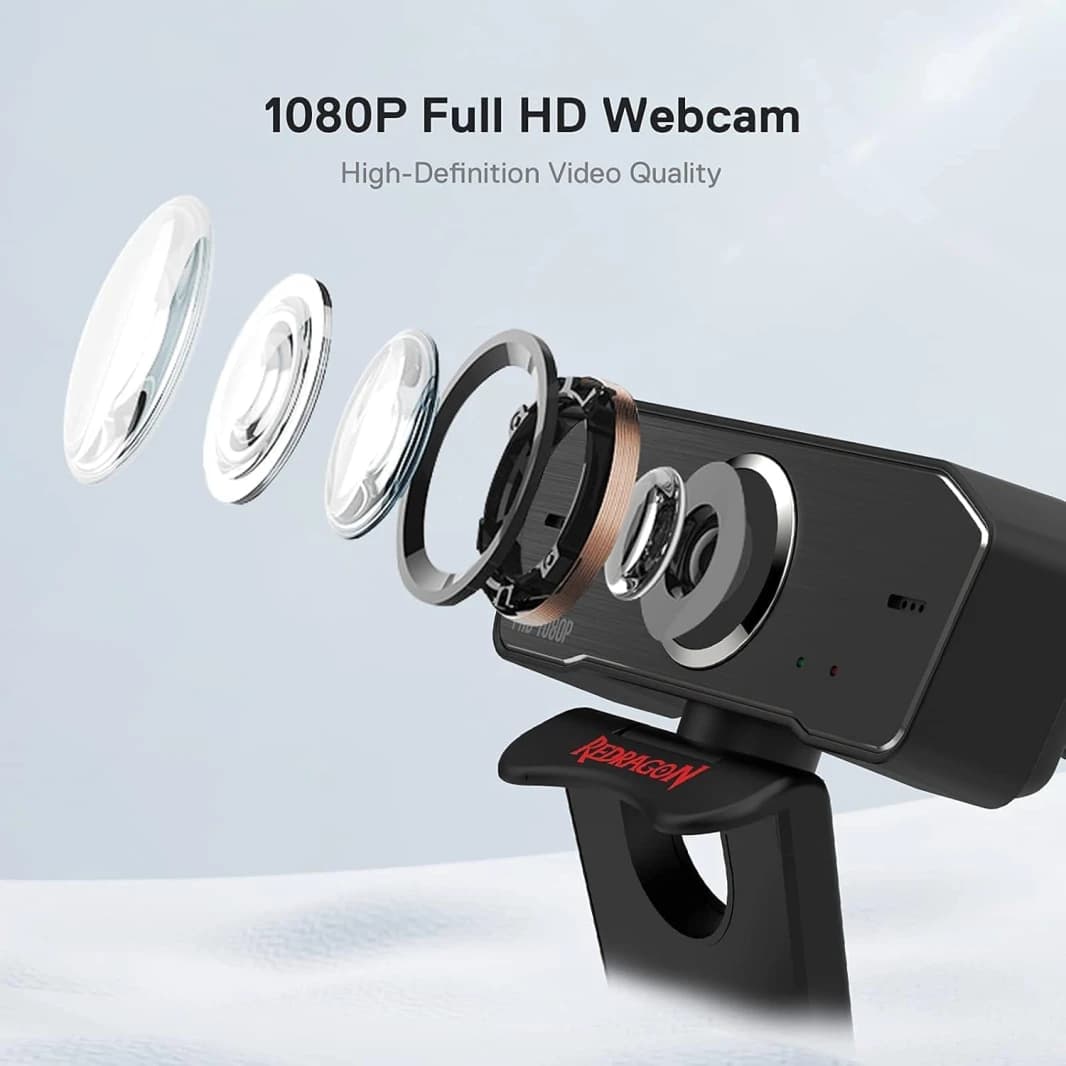 Redragon Gw800 1080p PC Webcam with Built-in Dual Microphone, 360° Rotation