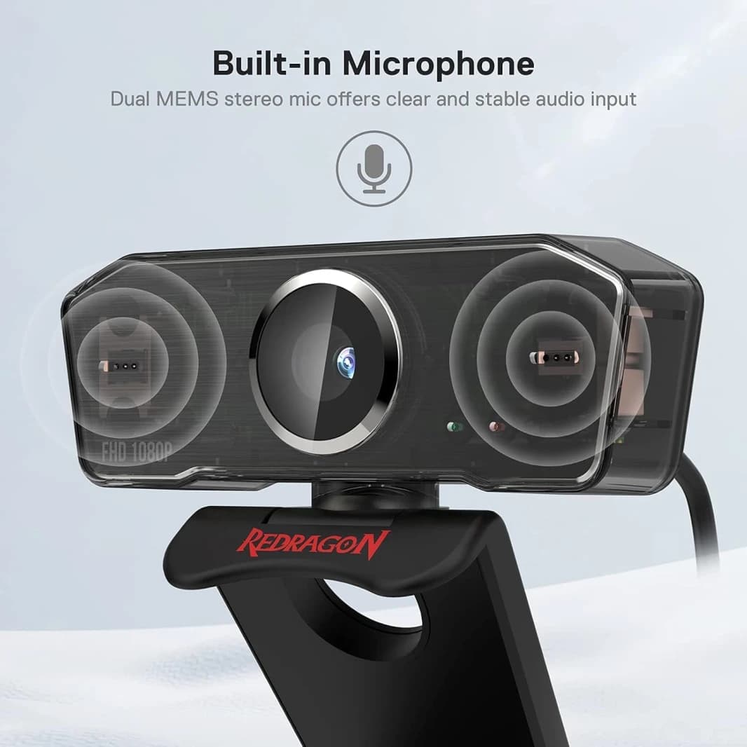Redragon Gw800 1080p PC Webcam with Built-in Dual Microphone, 360° Rotation
