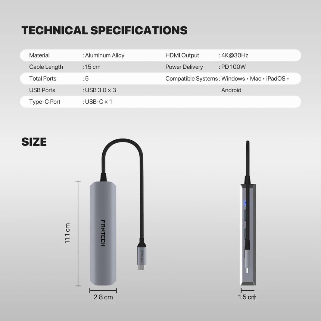FANTECH HC052 USB C Hub 5 in 1