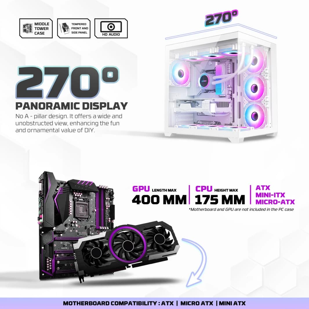 Fantech CG85 LUMINA MID Tower Gaming Case - White