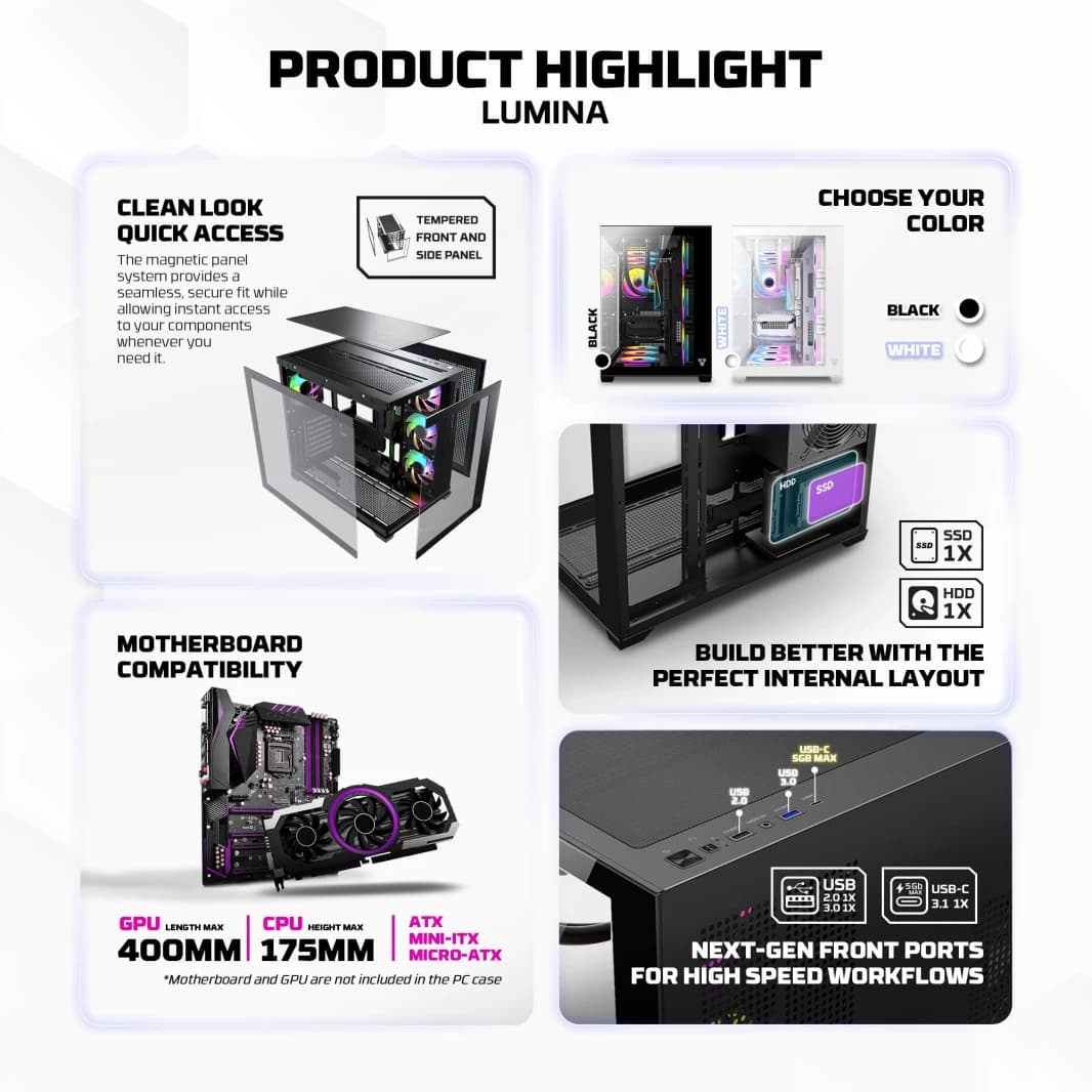 Fantech CG85 LUMINA MID Tower Gaming Case - White
