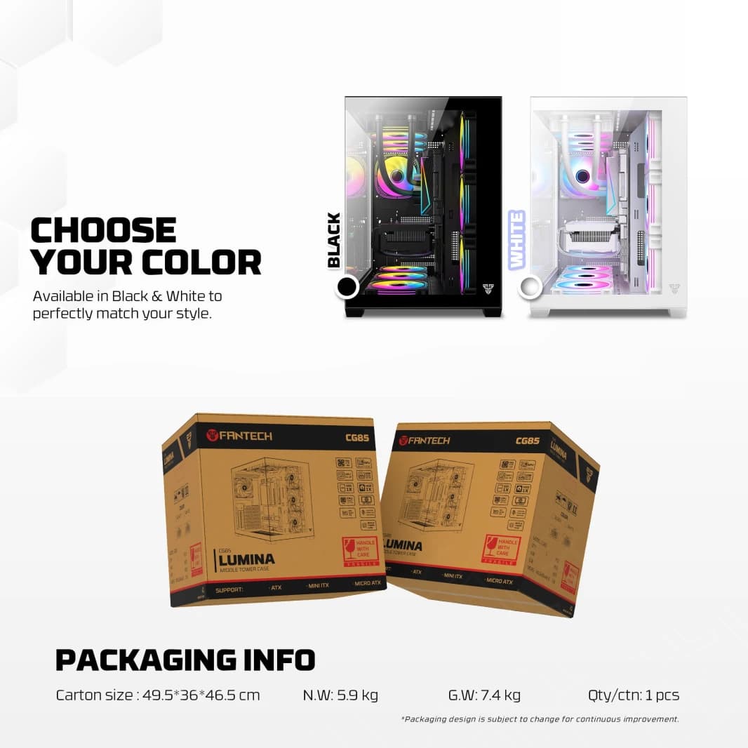 Fantech CG85 LUMINA MID Tower Gaming Case - White