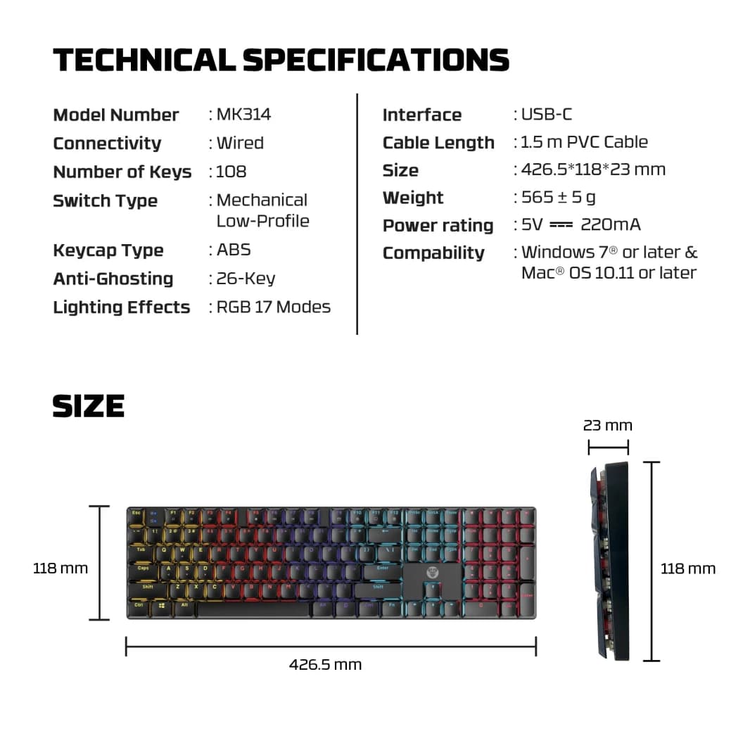 Fantech Atomair108 Mk314 Mechanical Keyboard Low-profile