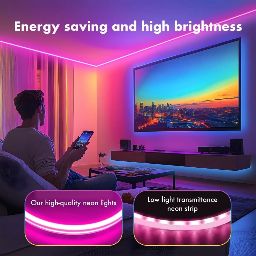 5M RGB-IC Neon LED Strip Light – 60+ Dynamic Lighting Effects, Smart Control, USB Powered
