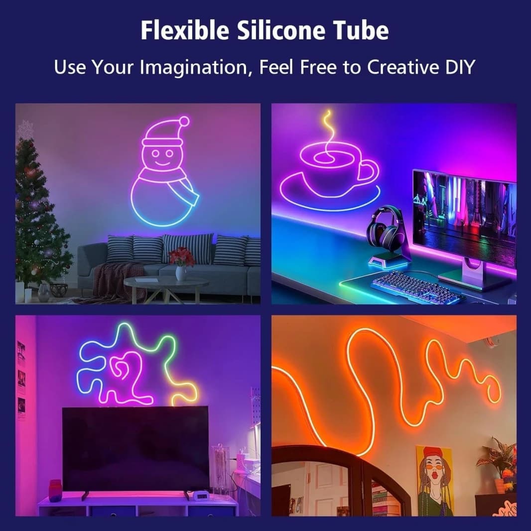 5M RGB-IC Neon LED Strip Light – 60+ Dynamic Lighting Effects, Smart Control, USB Powered