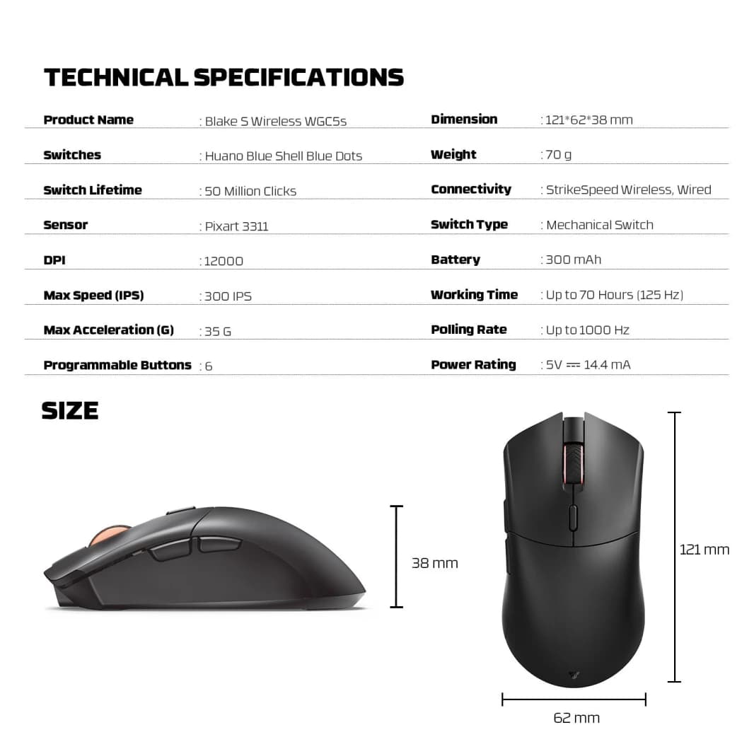 FANTECH WGC5S Blake S Dual Mode Wireless Gaming Mouse - Black
