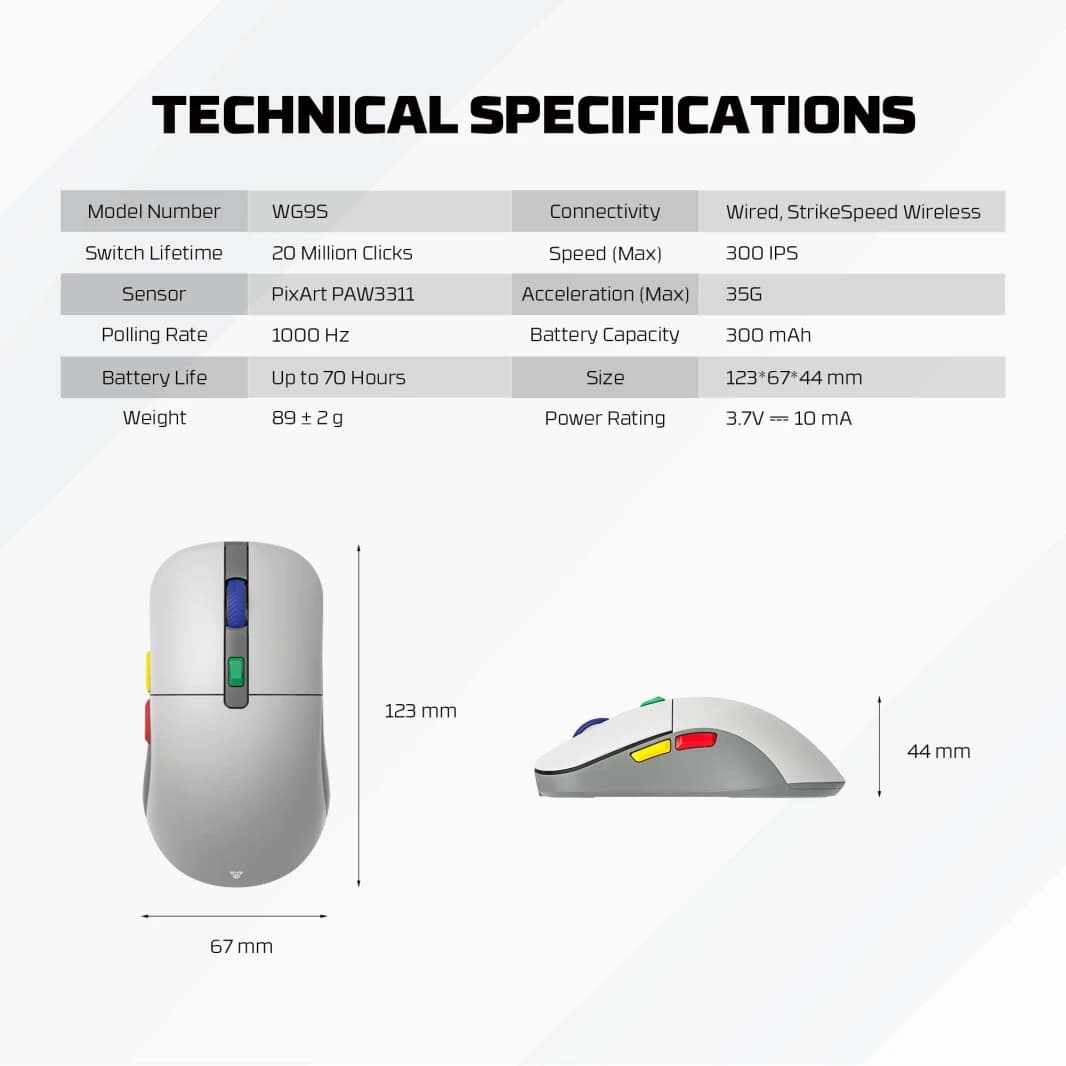 Fantech Kanata WG9s Super Maxfit Wireless Gaming Mouse - Dual Mode Connection