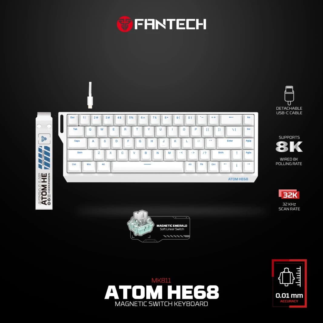 Fantech Magnetic Switch Keyboard ATOM HE68 Series MK811, White
