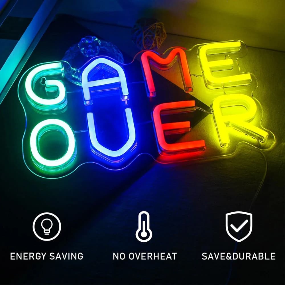 LED Game Over Neon Sign Decor