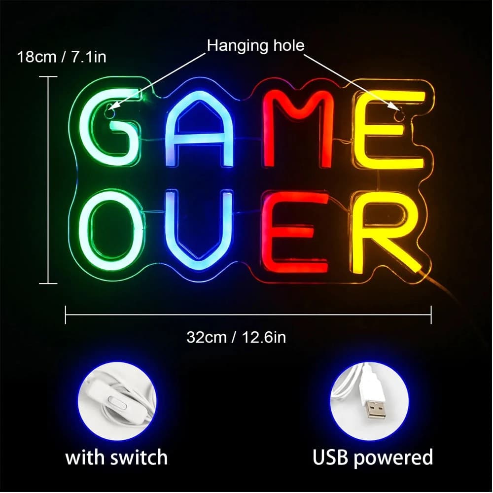 LED Game Over Neon Sign Decor