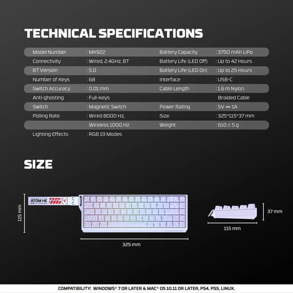 Fantech Keyboard ATOM HE68 MK922 Magnetic Switch – White