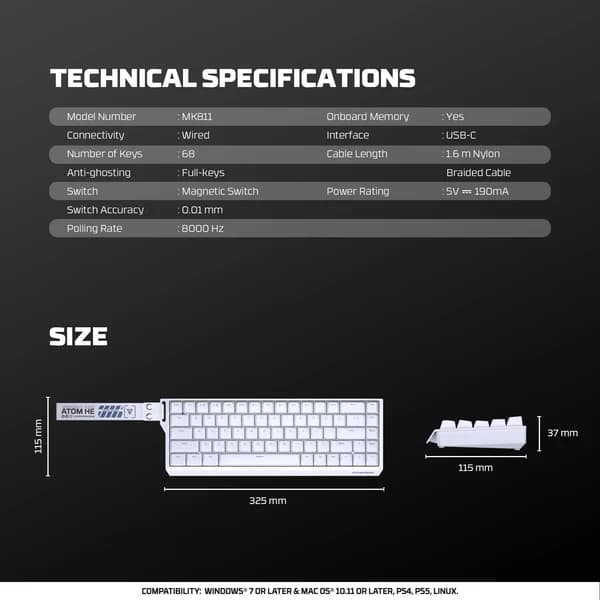 Fantech Magnetic Switch Keyboard ATOM HE68 SERIES MK811, White