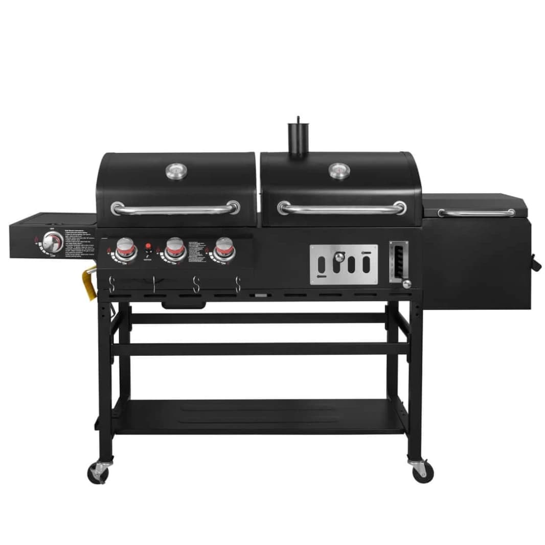 3-Burner Gas & Charcoal Combo Grill with Offset Smoker