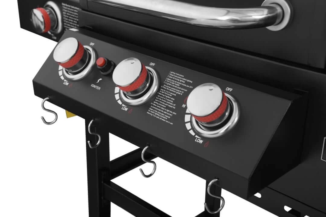 3-Burner Gas & Charcoal Combo Grill with Offset Smoker