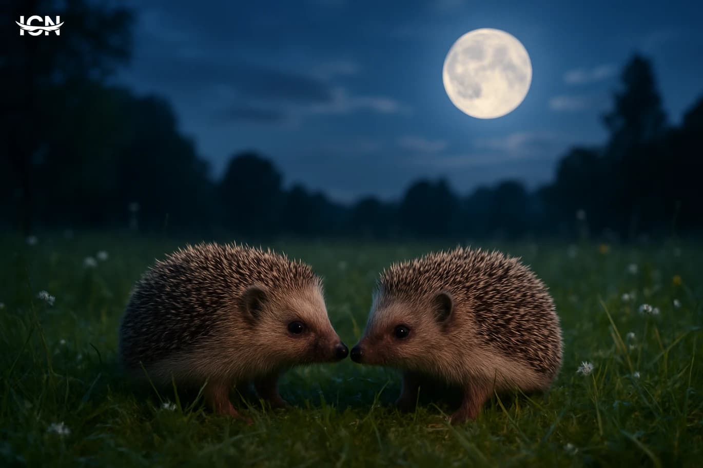 Hedgehog Neighbors at Moonlit Meadow