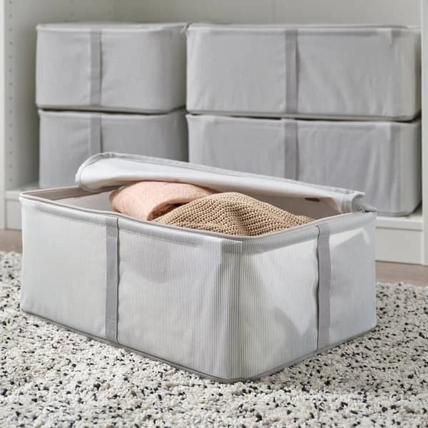 Storage case, fabric striped/white/grey, 69x51x19 cm