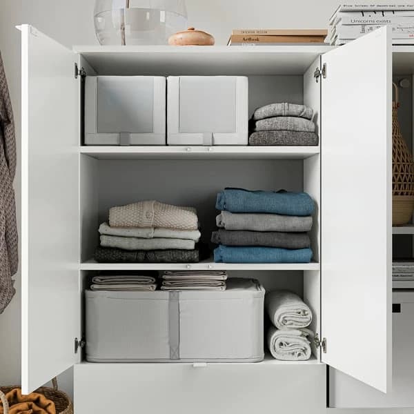 Storage case, fabric striped/white/grey, 69x51x19 cm