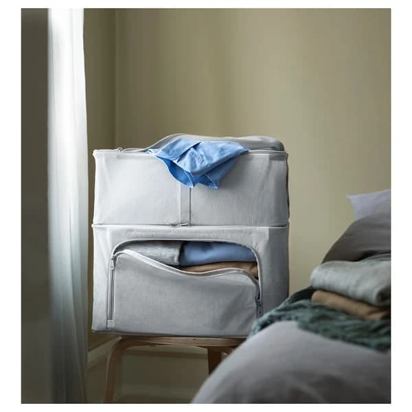 Storage case, fabric striped/white/grey, 69x51x19 cm