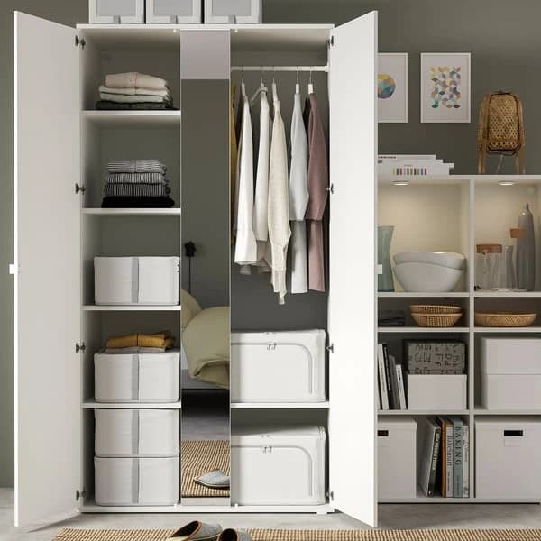 Storage case, fabric striped/white/grey, 69x51x19 cm