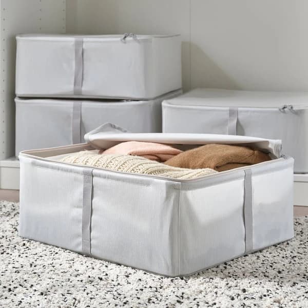 Storage case, fabric striped/white/grey, 69x51x19 cm