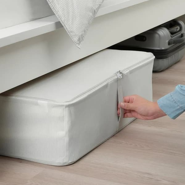 Storage case, fabric striped/white/grey, 69x51x19 cm
