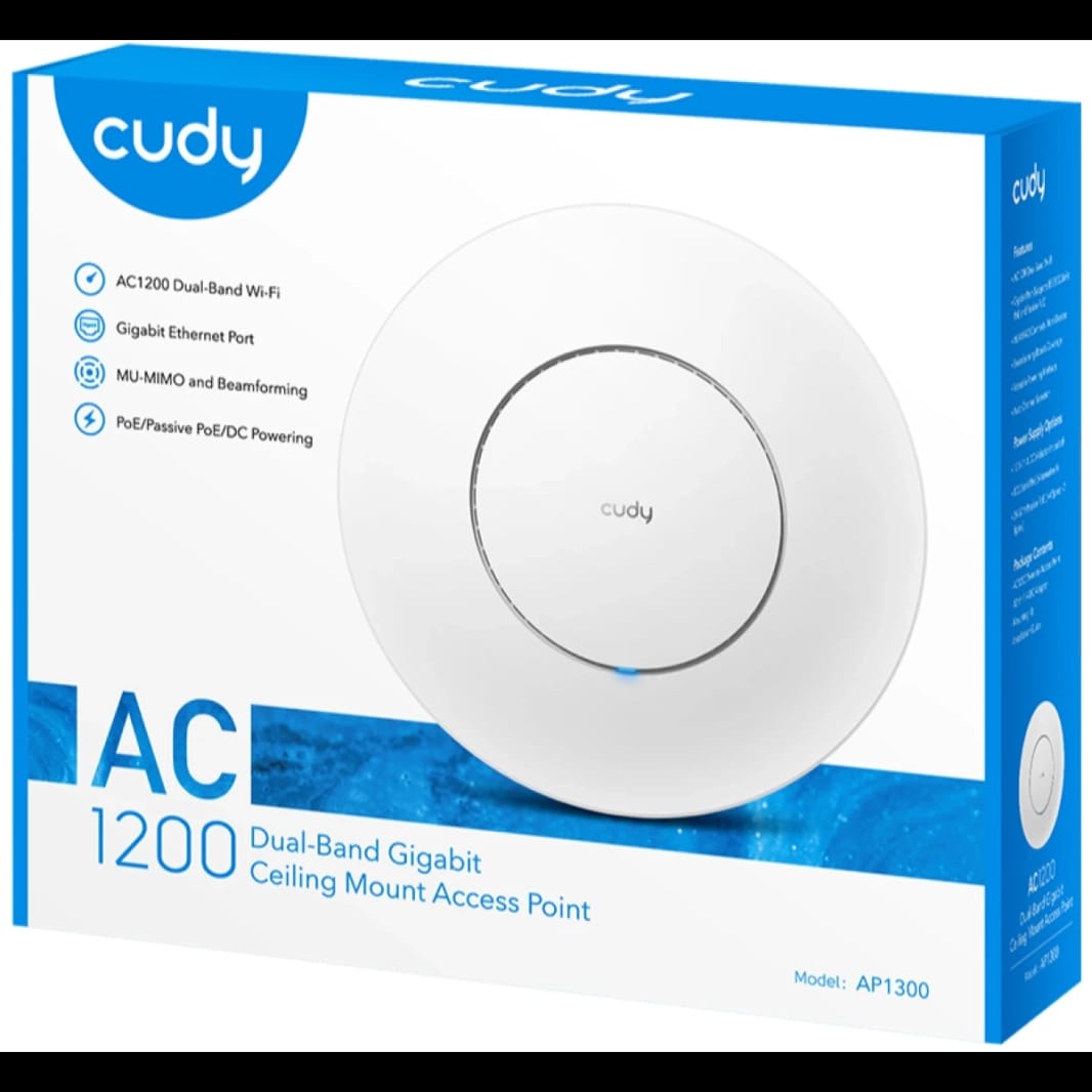 Cudy AP1300 AC1200 Gigabit Access Point Gigabit RJ45 Mesh Support Beamforming MU-MIMO PoE or DC Powered 12V DC Power Adapter Included