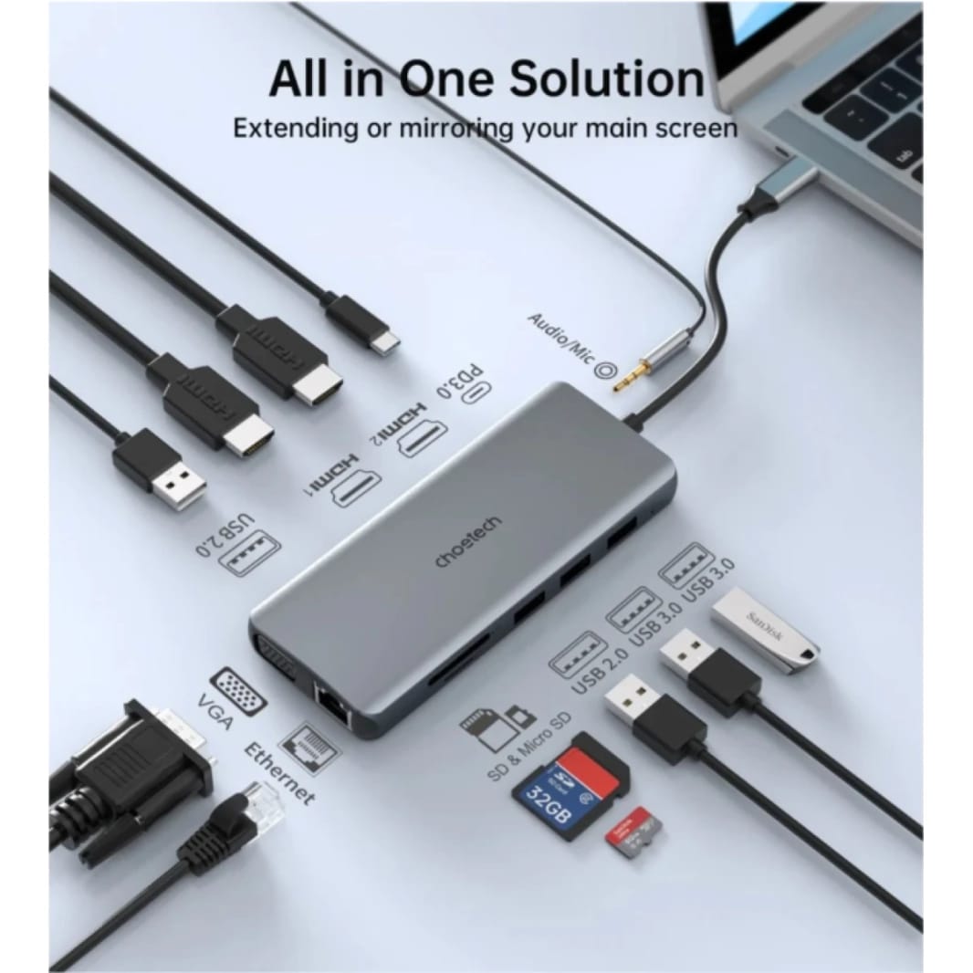 CHOETECH HUB-M26 12 in 1 USB Type-C Multi-Hub Dual HDMI Charge up to 100W