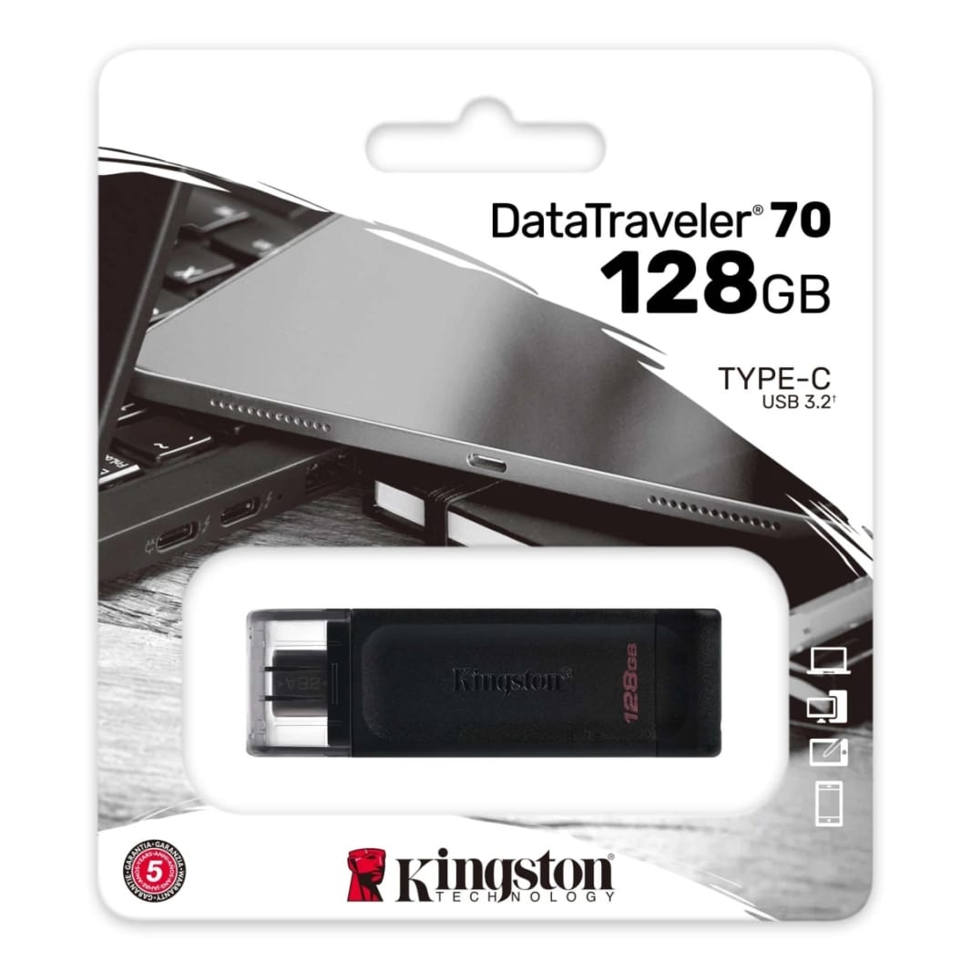 Kingston DataTraveler 70 128GB Portable & Lightweight USB-C Flash Memory , Black